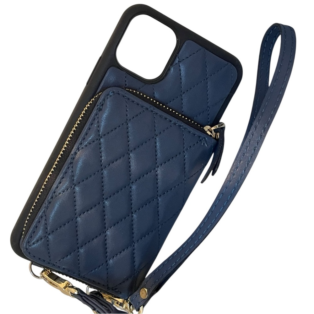 LAMEEKU Blue Crossbody Wallet Case for IPhone 13 Pro w/Faux Leather Zipper Pouch